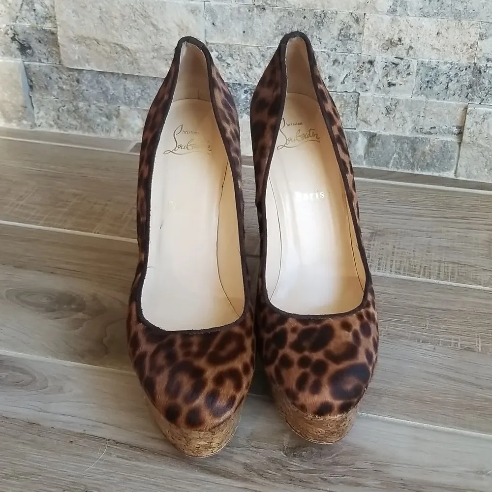 Christian Louboutin Coroclic Leopard Print Cork Wedges
